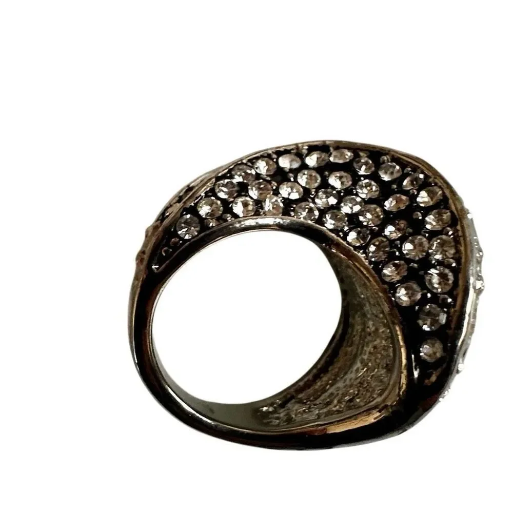 Silver-Tone Rhinestone Wave Statement Ring